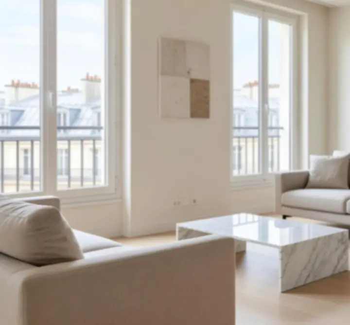Séjour d'appartement impeccablement nettoyé par Zorevvia Nettoyage